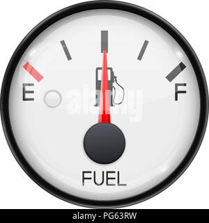 Fuel gauge. Half full tank. Round black car dashboard 3d device Stock ...