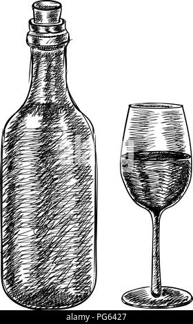 Wine bottle and glass line drawing - Stock Illustration [65895799] - PIXTA