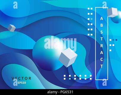 Abstract geometric gradient background with wavy shapes, cubes and balls. Colorful and digital backdrop for the advertise and marketing in dynamic, fluid forms. Vector illustration. Stock Vector