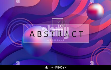 Abstract geometric gradient background with wavy shapes, circles and balls. Colorful and digital backdrop for the advertise and marketing in dynamic, fluid forms. Vector illustration. Stock Vector