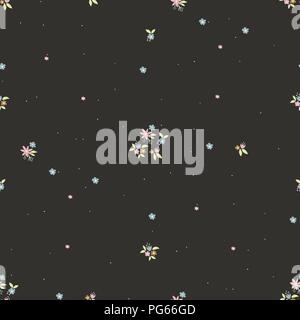 Cute little flowers vector seamless pattern doodle abstract background cartoon hand drawn stripes texture Stock Vector