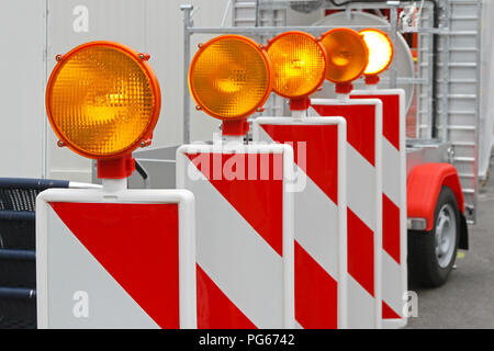 Flashing beacon lights for road works safety Stock Photo