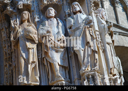 Cathedral Notre-Dame of Rouen. Row of statues on the western facade Stock Photo