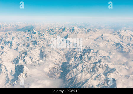 Italy, Aosta, Aerial view of Matterhorn peak and Alps Stock Photo