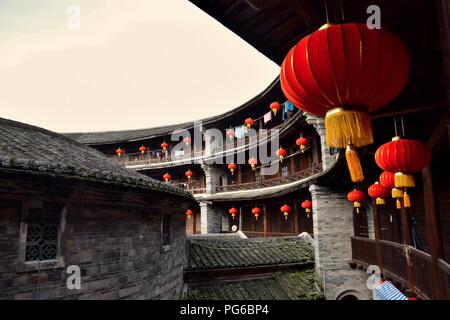 FUJIAN PROVINCE, CHINA – CIRCA MAY 2016: The Fujian tulou, the chinese rural dwelling unique to the Hakka minority in Fujian province. Stock Photo