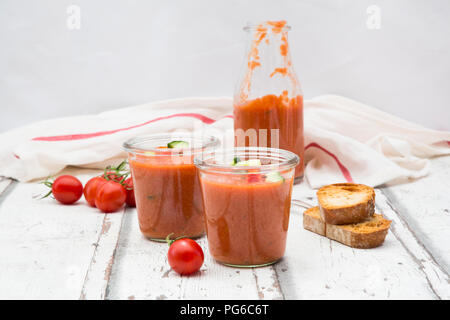 Homemade Gazpacho in glasses Stock Photo