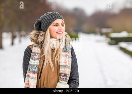 Portrait of smiling teenage girl in winter Stock Photo