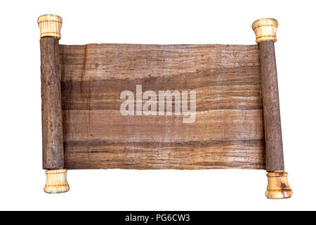 Papyrus scroll of a dark brown color. Isolated on white background. Free space to enter a custom text. Back to school, white a message theme Stock Photo