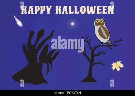 Vector illustration of characters and objects participating in the Halloween night celebration Stock Vector