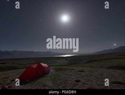 Moonscape over Lake Zorkul, Tajikistan Stock Photo