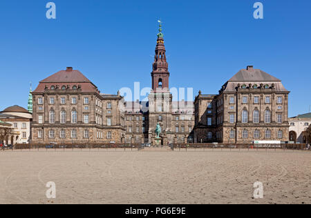The Christiansborg Castle or the Christiansborg Palace seen from the Riding Grounds, The parliament building of the Folketing. Copenhagen, Denmark Stock Photo