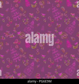 Vintage birds and birdcages. Pattern. Wallpaper. Stock Vector