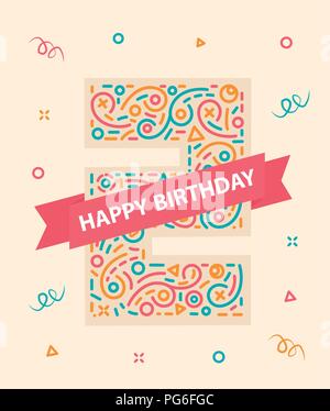 Happy birthday number 2 Colorful greeting card for two year Stock Vector