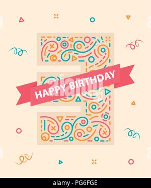 Happy birthday number 3 Colorful greeting card for three year Stock Vector