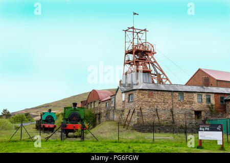 The winding tower and preserved steam engines at Big Pit - a former coal mine now a UNESCO World Heritage Site in Blaenavon, Gwent, Wales, UK Stock Photo