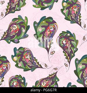 Oak leaves hand drawn seamless pattern. Abstract leaf paisley vector background in modern style. Nature texture for wallpaper, wrapping paper, textile Stock Vector