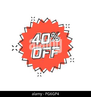 Vector cartoon discount sticker icon in comic style. Sale tag illustration pictogram. Promotion 40 percent discount splash effect concept. Stock Vector