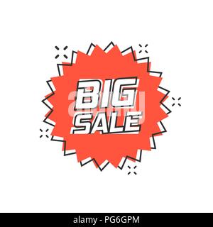 Vector cartoon discount sticker icon in comic style. Sale tag illustration pictogram. Promotion big sale discount splash effect concept. Stock Vector
