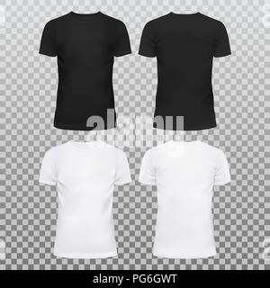 Amazing mockup blank t-shirts for men and women. Summer clothing with u-neck at front. Dress for man and woman, male and female, boy and girl. Summer fashion and cloth, sportswear theme Stock Vector