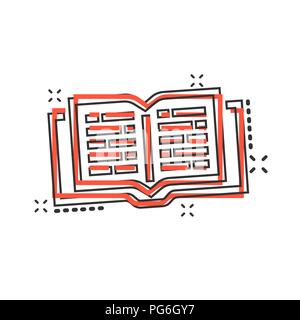 Vector cartoon open book icon in comic style. Text book concept illustration pictogram. Education library business splash effect concept. Stock Vector