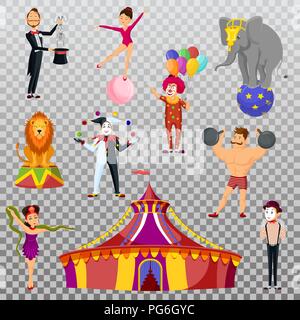 Set of carnival circus icons. Amusement park collection. Tent, carousel ...