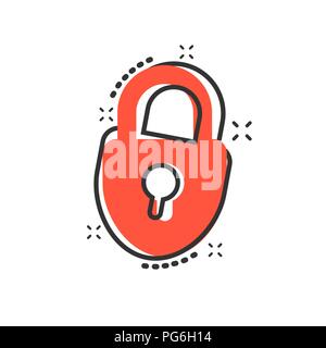 Vector cartoon lock icon in comic style. Padlock locker sign illustration pictogram. Padlock business splash effect concept. Stock Vector