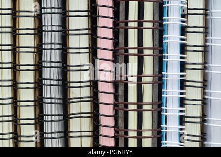 Stack of ring binder notebooks background texture. Ideal for Back to school and office work concept. Stock Photo