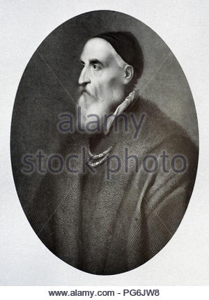 Tiziano Vecelli or Tiziano Vecellio, 1488 - 1576, known in English as Titian, was an Italian painter, the most important member of the 16th-century Venetian school, antique illustration from 1880 Stock Photo