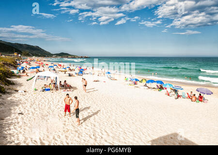 Mole Beach, one of the most crowded beaches of Island of Santa Catarina during summer season. Florianopolis, Santa Catarina, Brazil. Stock Photo