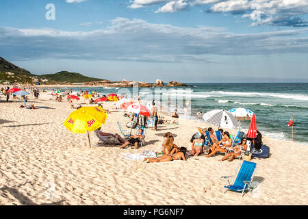 Mole Beach, one of the most crowded beaches of Island of Santa Catarina during summer season. Florianopolis, Santa Catarina, Brazil. Stock Photo