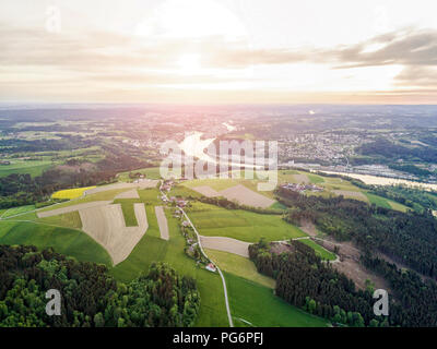 Germany, Bavaria, Passau, Aerial view of the city of three rivers and Danube river Stock Photo