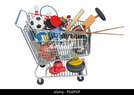 Sports game equipment in shopping cart. 3D rendering Stock Photo