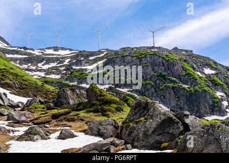 Switzerland, Valais, wind wheels at Nufenen-Pass Stock Photo