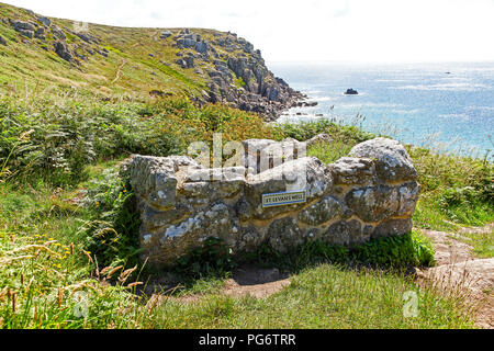St. Levan's well above Porth Chapel beach, Cornwall, South West England, UK Stock Photo