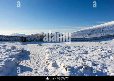 'The Saddle' in winter. The col between Slieve Donard and Slieve Commedagh is commonly referred to as 'The Saddle'. Mourne Mountains, N.Ireland. Stock Photo