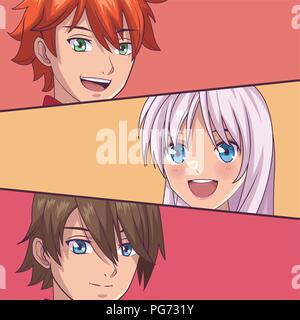 Young manga faces cartoons Stock Vector