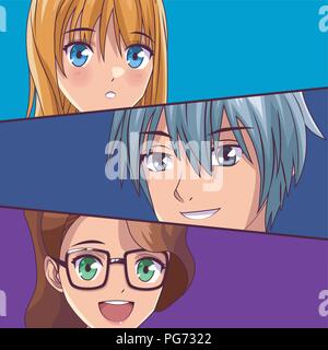 Young manga faces cartoons Stock Vector