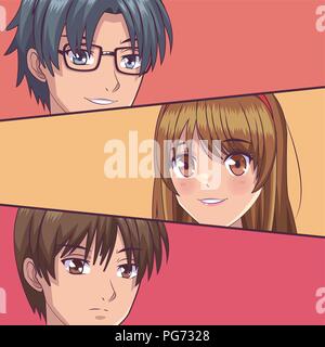 Young manga faces cartoons Stock Vector