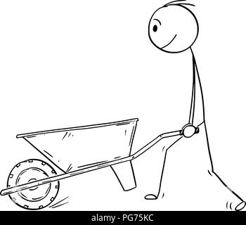 Cartoon of Man Pushing Empty Wheelbarrow Stock Vector