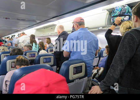Passenger Cabin on a Delta Airline Flight, USA Stock Photo