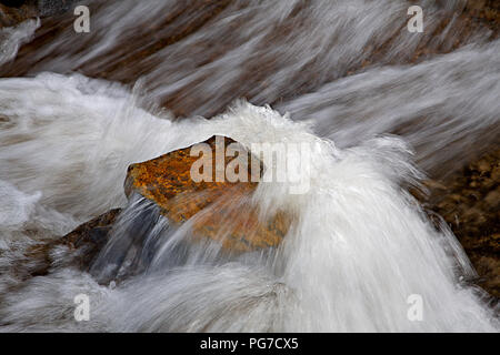 White water patterns and rock in rapidly flowing river Stock Photo