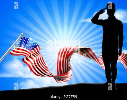 American Flag Soldier Saluting Background  Stock Vector