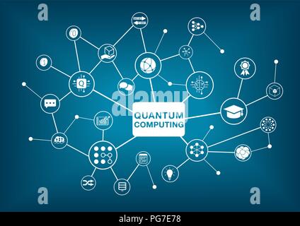Quantum computing vector illustration on dark blue background Stock Vector