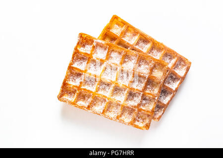 Food concept Classic square Waffles with icing sugat toping on white background Stock Photo