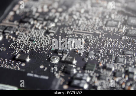 Close-up of circuit board and electronic computer hardware, Repairing technology of computer and laptop, Repair of electronic control panel, motherboa Stock Photo