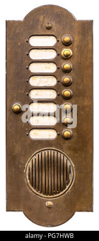 Old door intercom isolated on white background Stock Photo