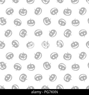 Grey seamless pattern of haloween pumpkins. Black and white. Vector illustration. Stock Vector