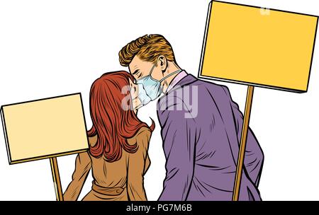 Man and woman couple protesting. Ecology. Isolate on white backg Stock Vector