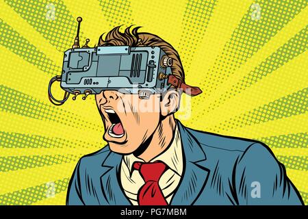 Businessman in VR glasses screaming Stock Vector