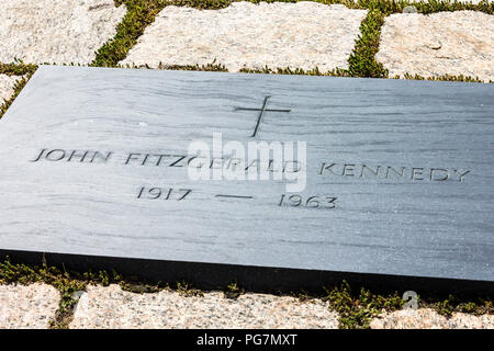 Arlington, Virginia. The Tombstone of John Fitzgerald Kennedy (JFK), 35th President of the United States, at Arlington National Cemetery Stock Photo